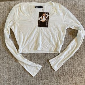 Naked wardrobe long sleeve white crop top